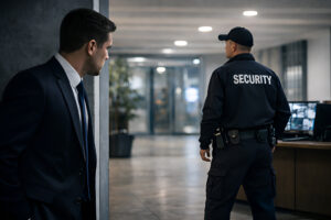 Persona observando a guardia de seguridad